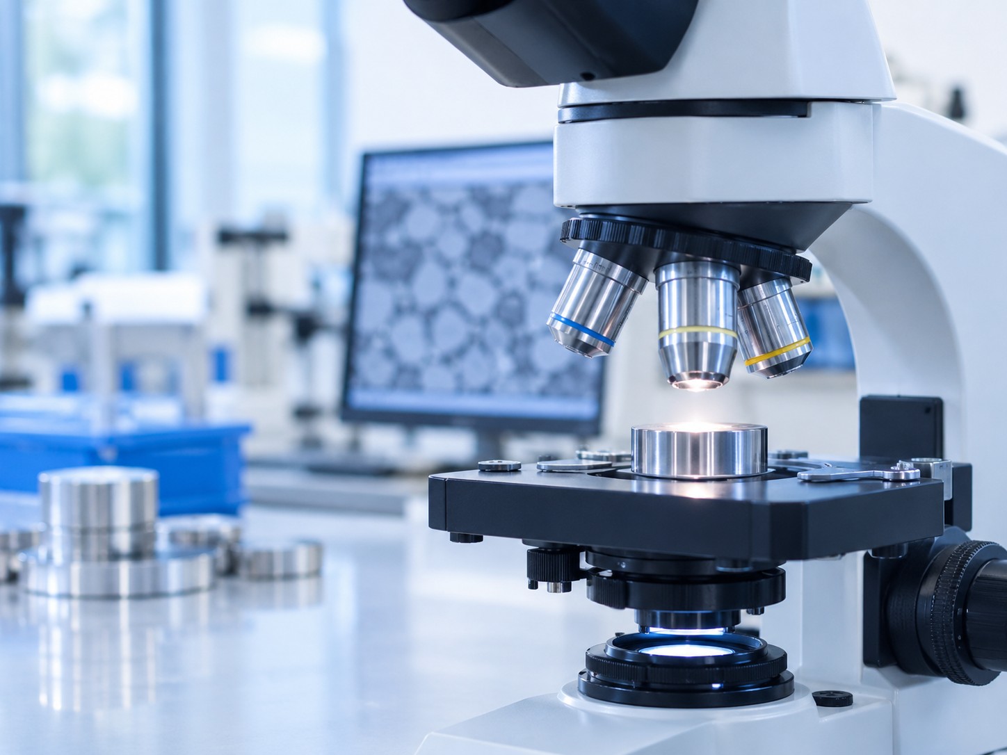 Microscópio utilizado na análise de materiais